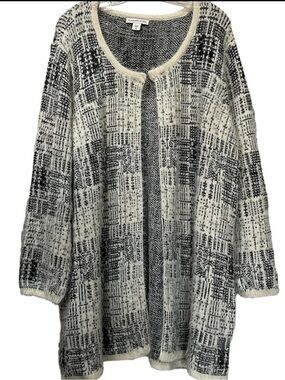Coldwater Creek Size 3X Eyelash Cream Black Gray Longline Plus Size Sweater C